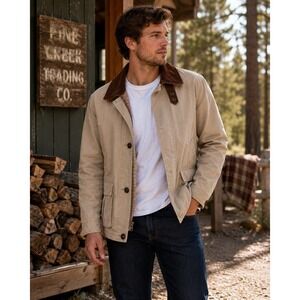 Westbound Utility Men's Jacket Tan Brown Corduroy Collar Plaid Lined Cotton M